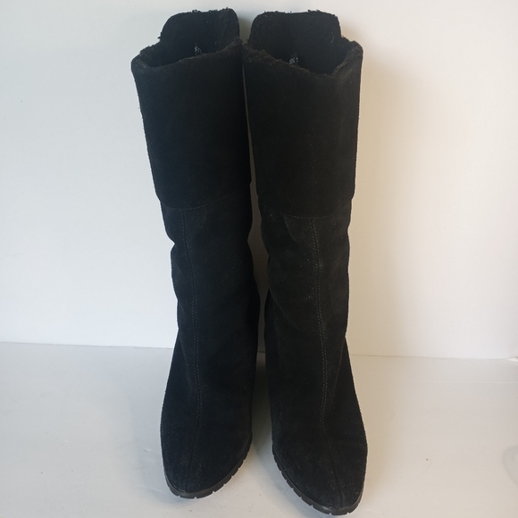 Size 8 vintage Suede Colin Stuart Wedge Leather Boots Lace Up Detail Winter Fall - Picture 12 of 16